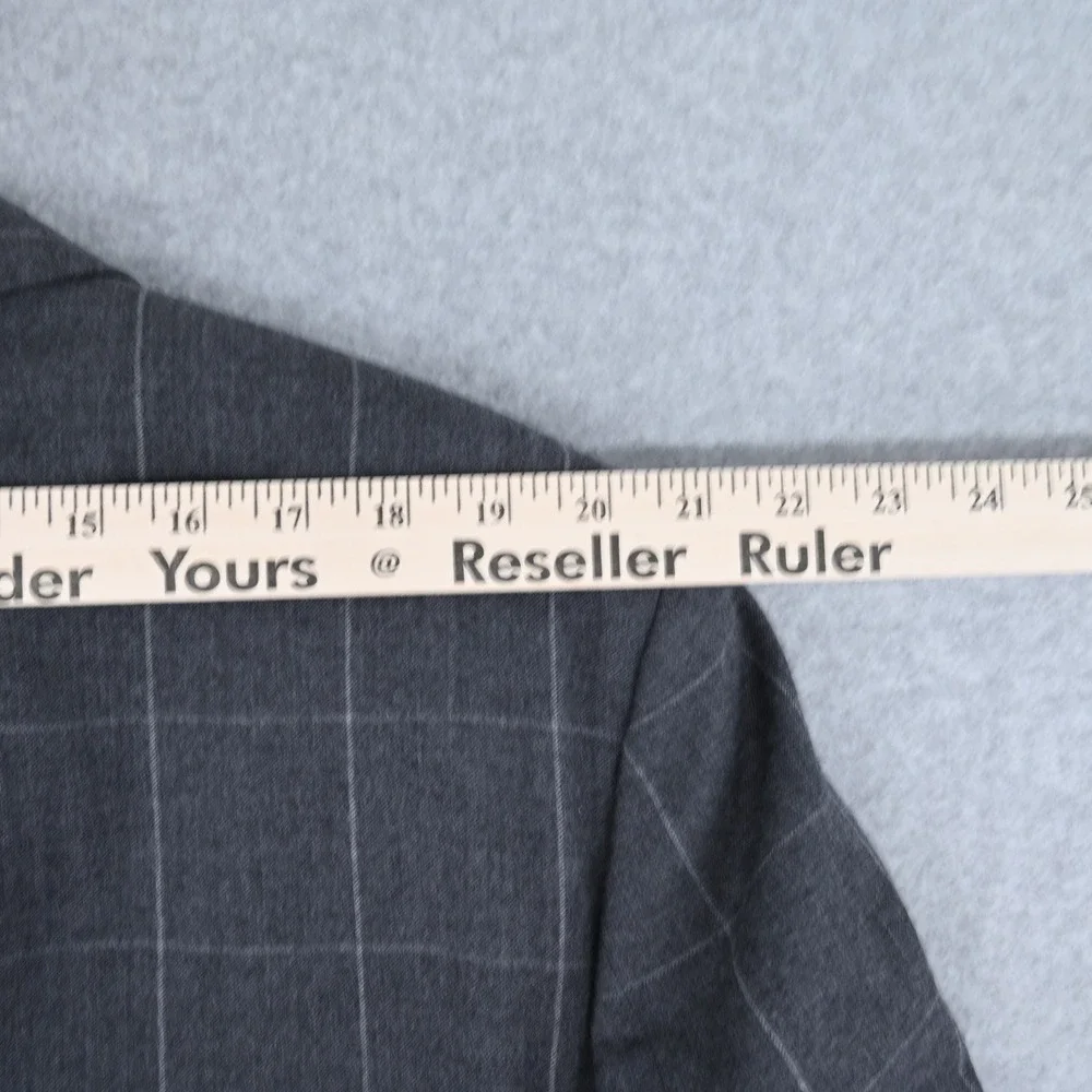 100% Wool Lauren Ralph Lauren Windowpane Plaid Grey Suit Jacket Blazer 46R Luxe